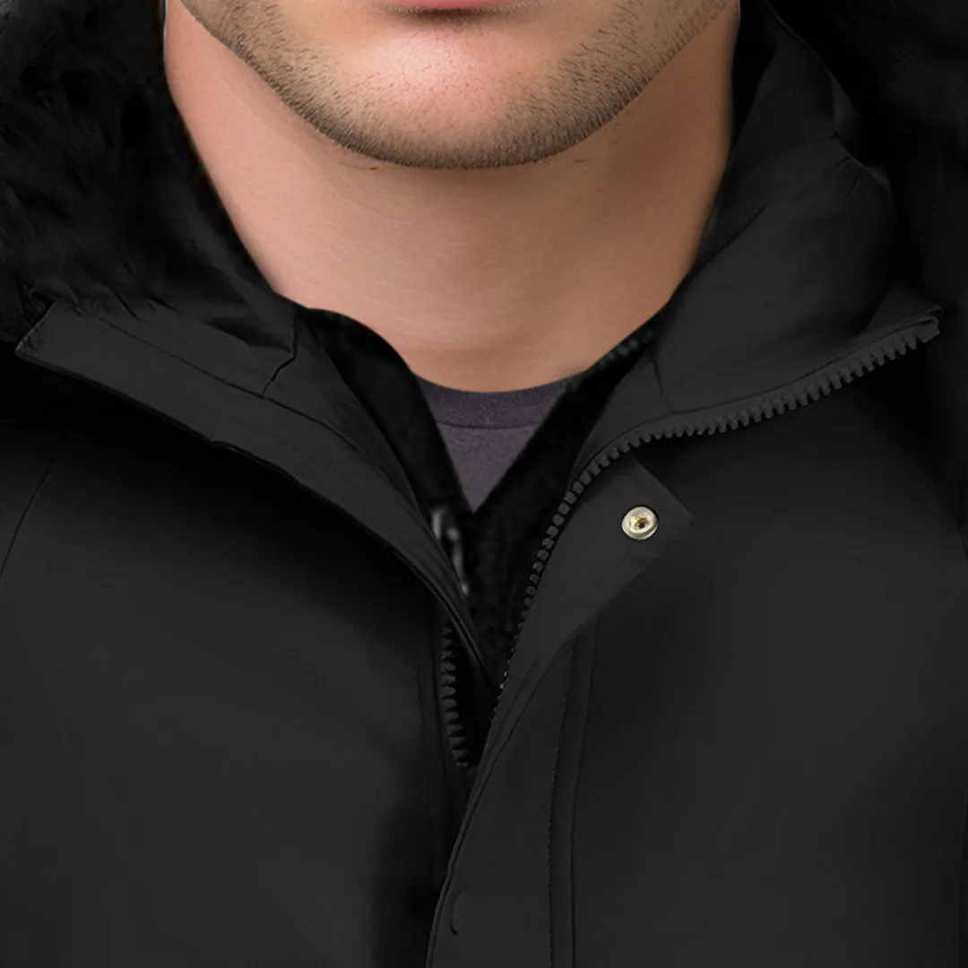 abbee Black 3XL Winter Fur Hooded Thick Overcoat Jacket Stylish Lightweight Quilted Warm Puffer Coat