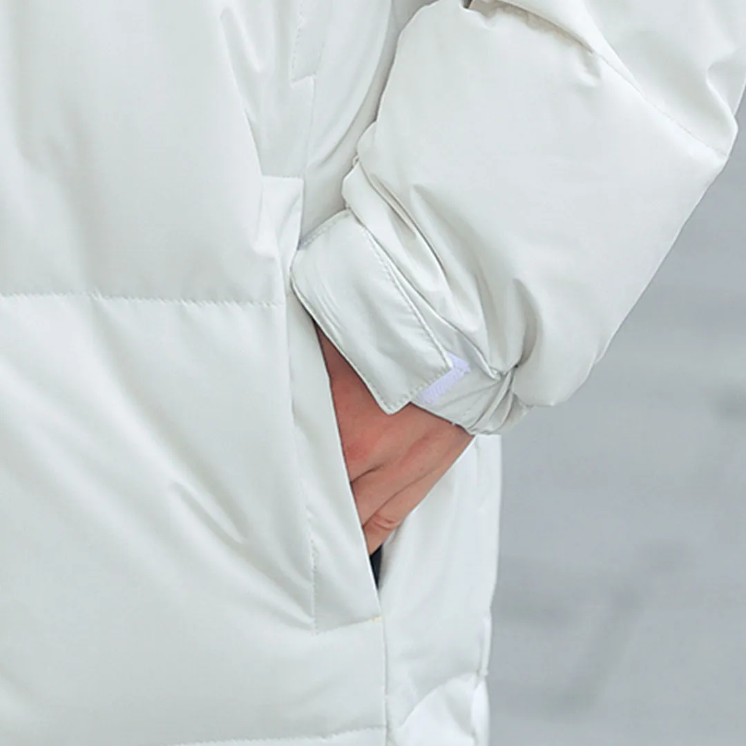 abbee White Large Winter Hooded Overcoat Long Jacket Stylish Lightweight Quilted Warm Puffer Coat