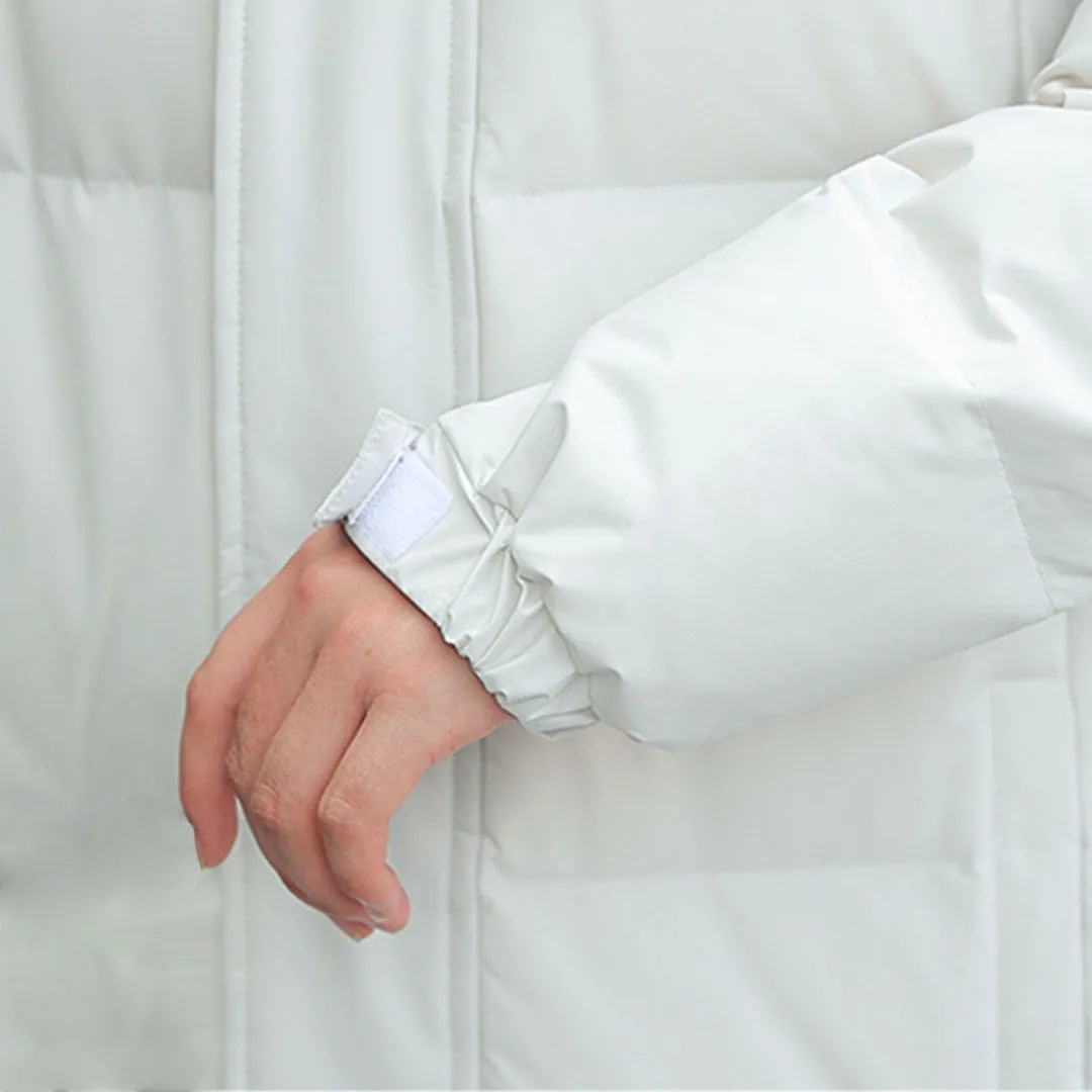 abbee White Large Winter Hooded Overcoat Long Jacket Stylish Lightweight Quilted Warm Puffer Coat