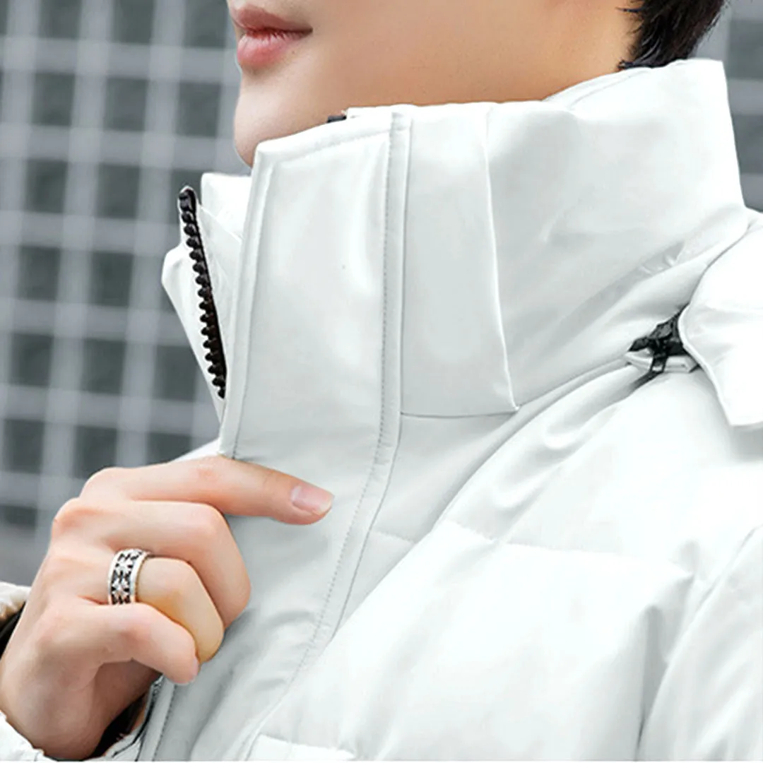 abbee White Large Winter Hooded Overcoat Long Jacket Stylish Lightweight Quilted Warm Puffer Coat