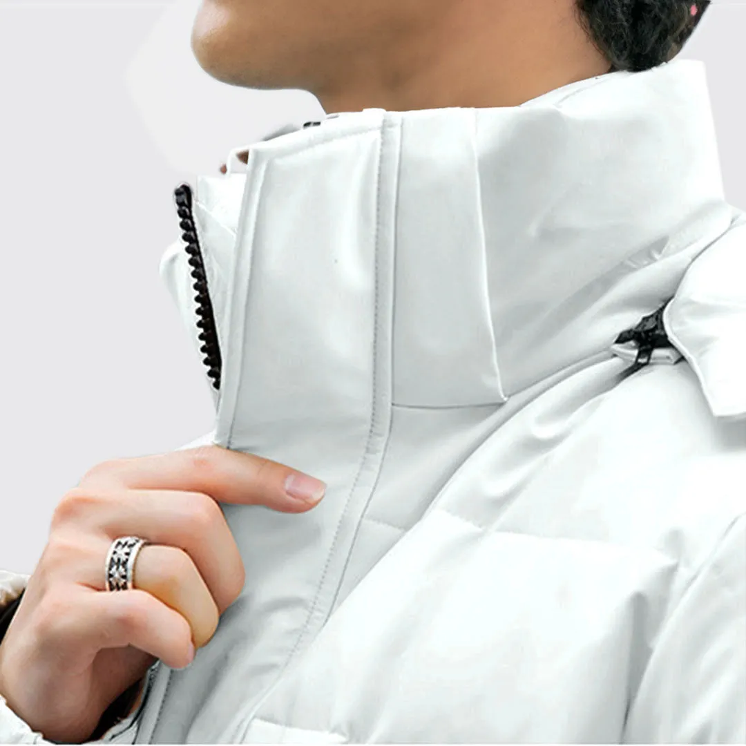 abbee White Large Winter Hooded Overcoat Long Jacket Stylish Lightweight Quilted Warm Puffer Coat