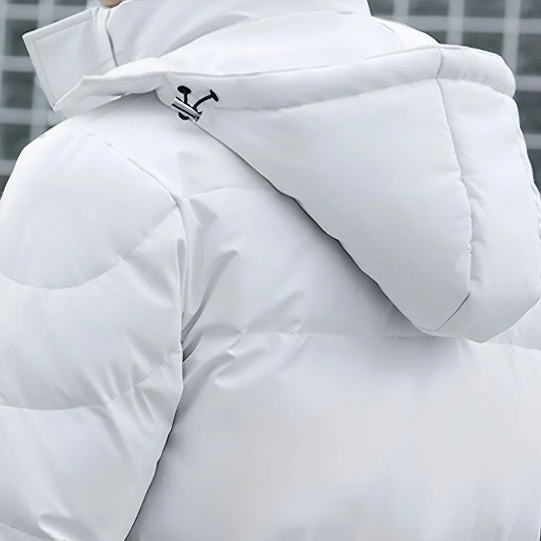 abbee White Large Winter Hooded Overcoat Long Jacket Stylish Lightweight Quilted Warm Puffer Coat