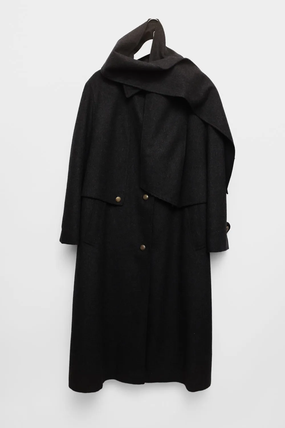 ANTHRACITE WOOL SCARF MAXI COAT