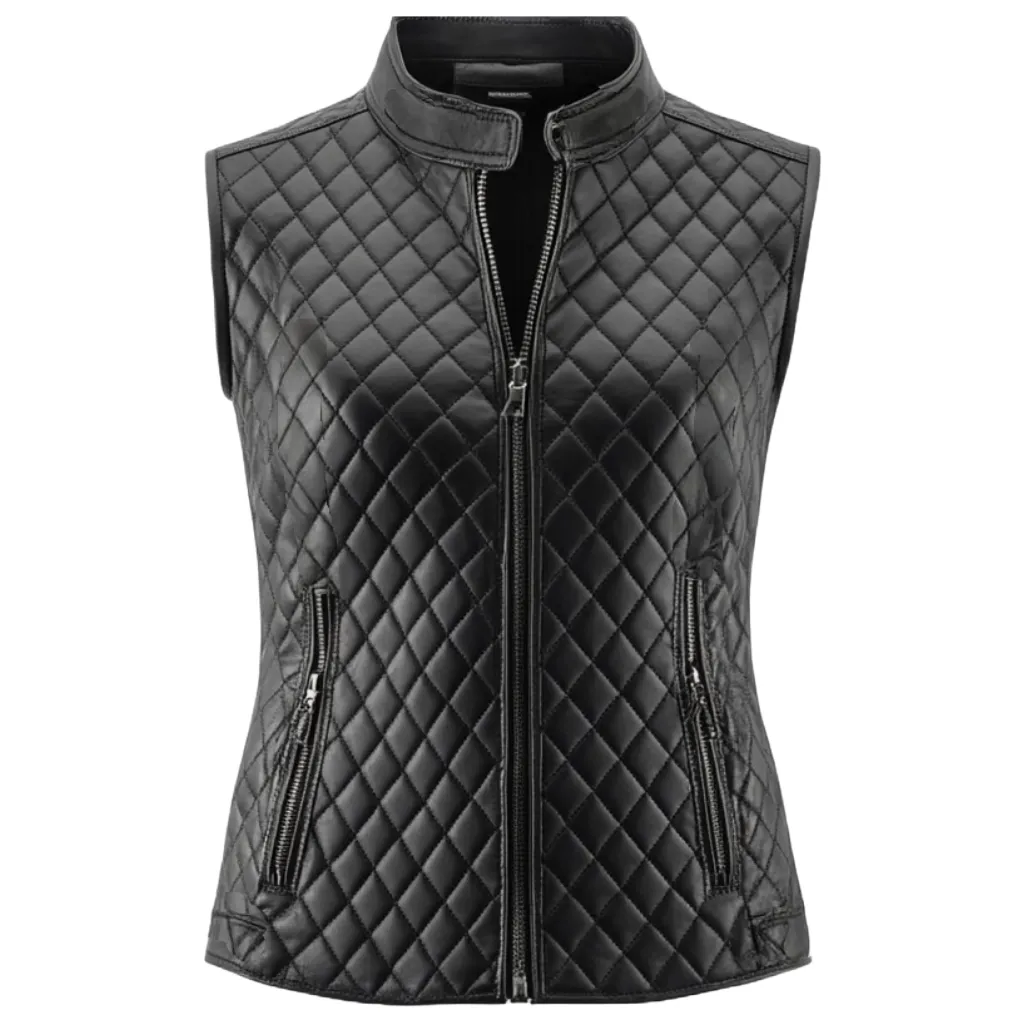 Black Quilted Leather Vest - Premium Women’s Outerwear | El Zoro