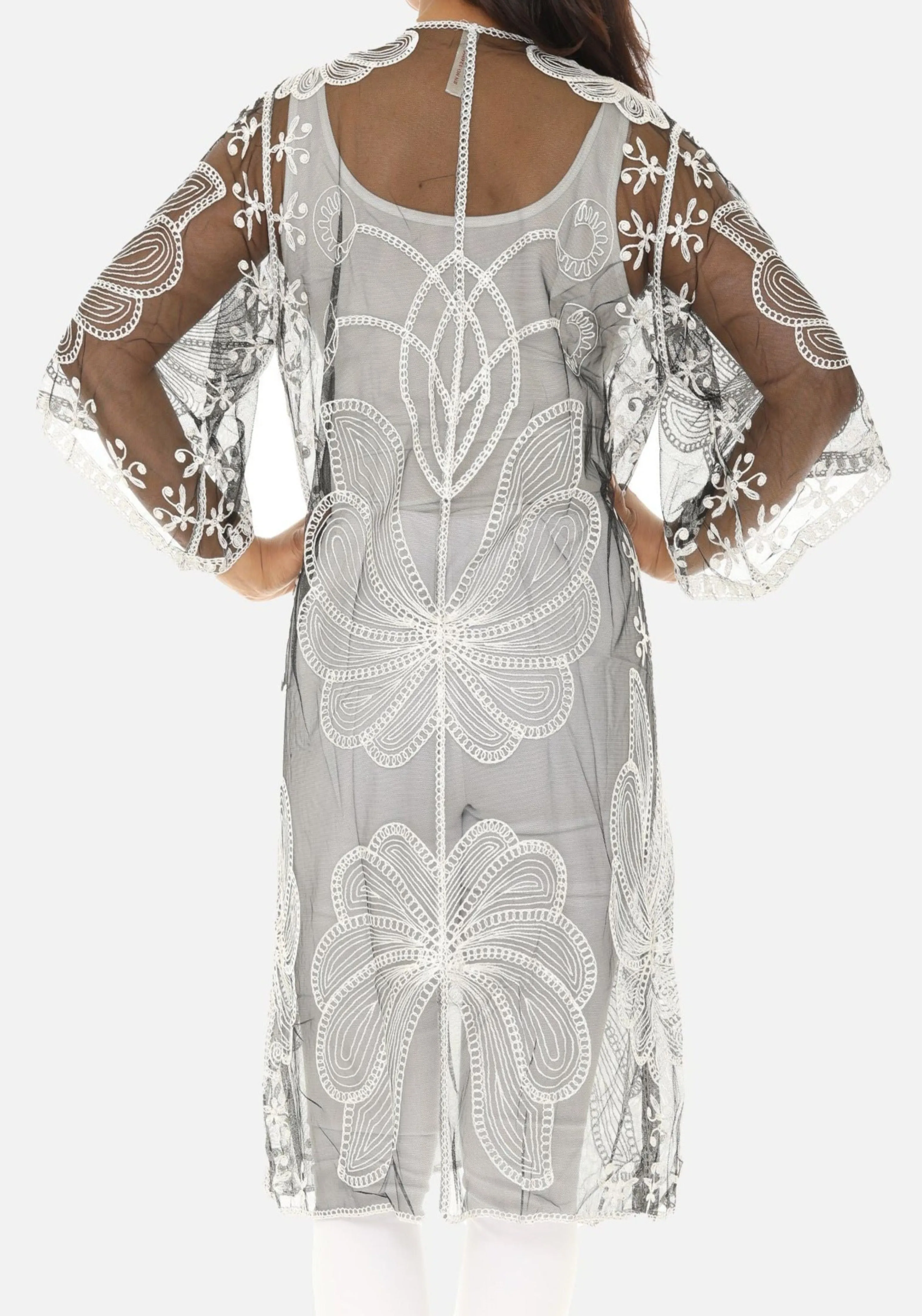 Butterfly Pattern Long Cover-Up with Tie-Knot Closure