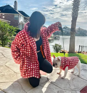 Candy Cane Checkered Owner Cardigan and Pet Matching Set