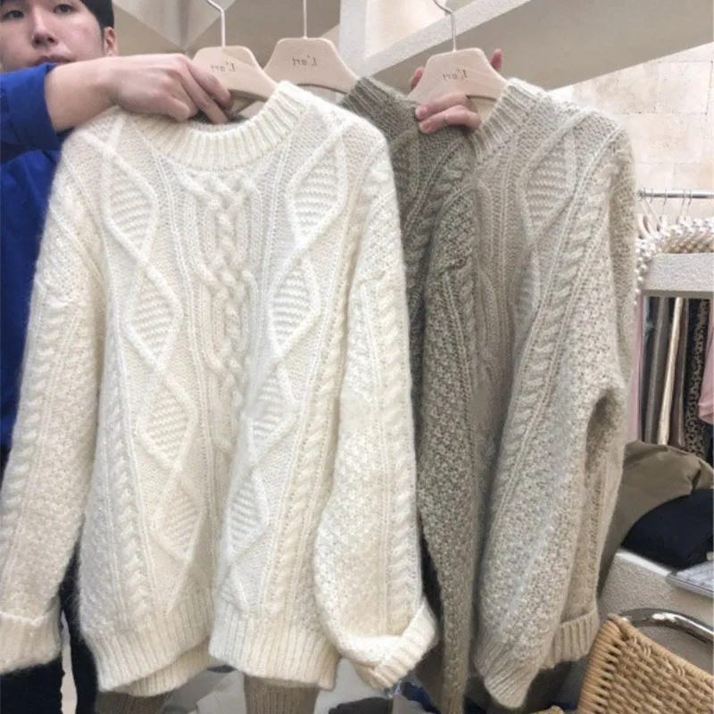 Chic 2022 New Design Vintage Oversized Heavy Gauge Cable Pattern Sweaters