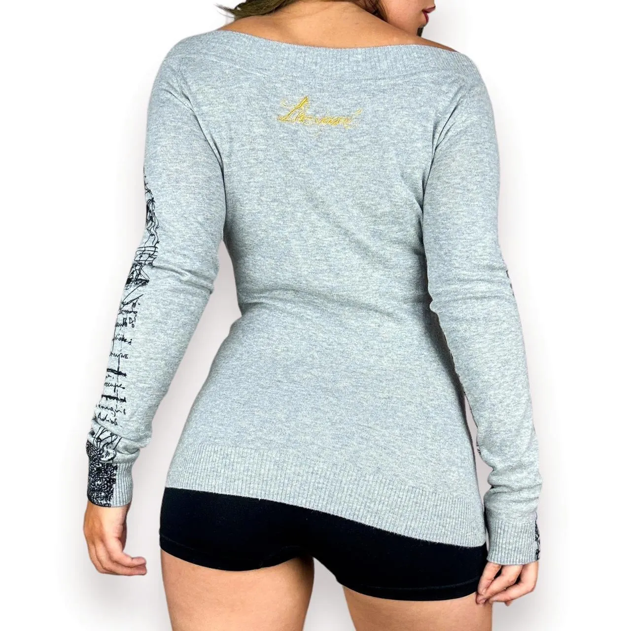 Desigual 2000s Off the Shoulder Graphic Knit (M)