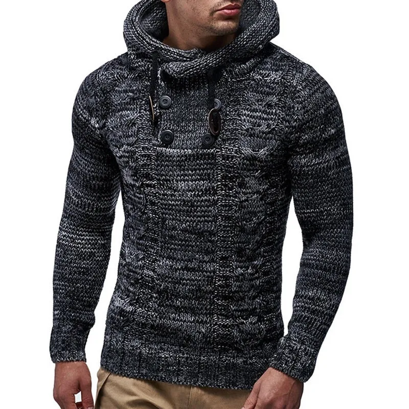 Fashion Solid Color Knit Hooded Sweaters New O-Neck Long Sleeve Slim Fit Pullover Tops Autumn Winter