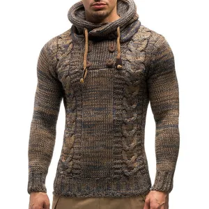 Fashion Solid Color Knit Hooded Sweaters New O-Neck Long Sleeve Slim Fit Pullover Tops Autumn Winter