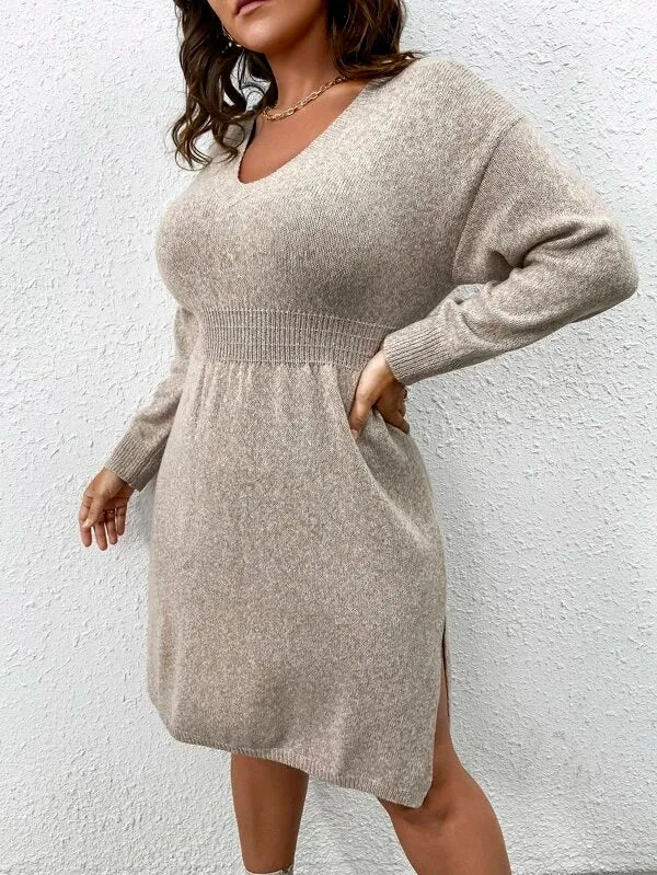Flared Design High Waist Sweater Dress