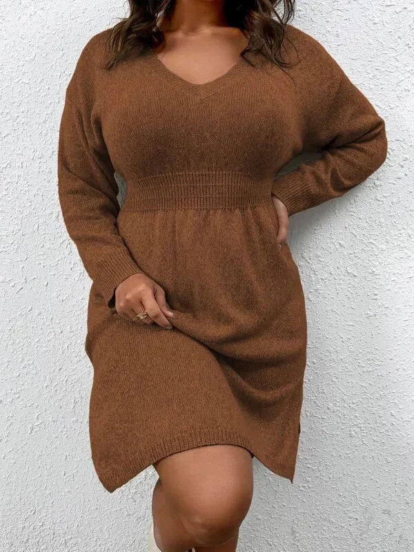 Flared Design High Waist Sweater Dress