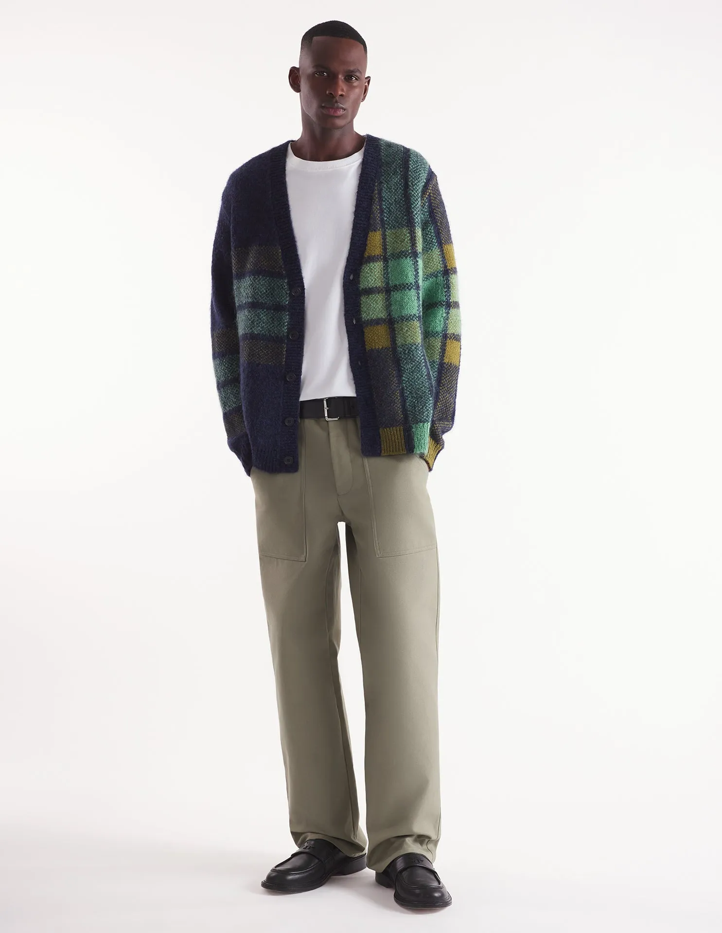 GRAPHIC CHECK INTARSIA CARDIGAN INK BLUE/EUCALYPTUS