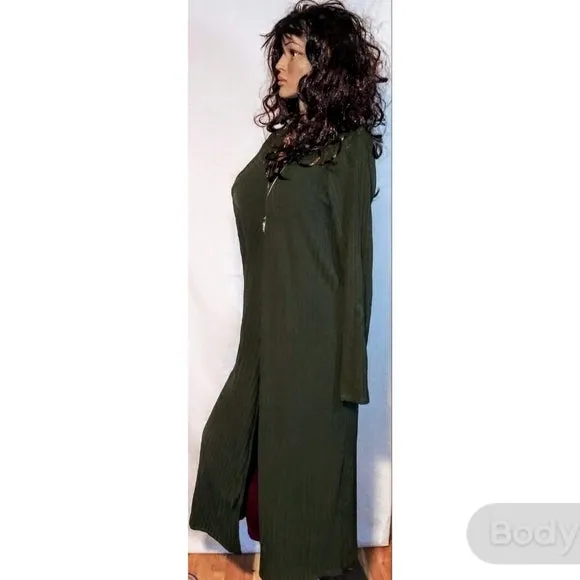 Green Ribbed Maxi Cardigan