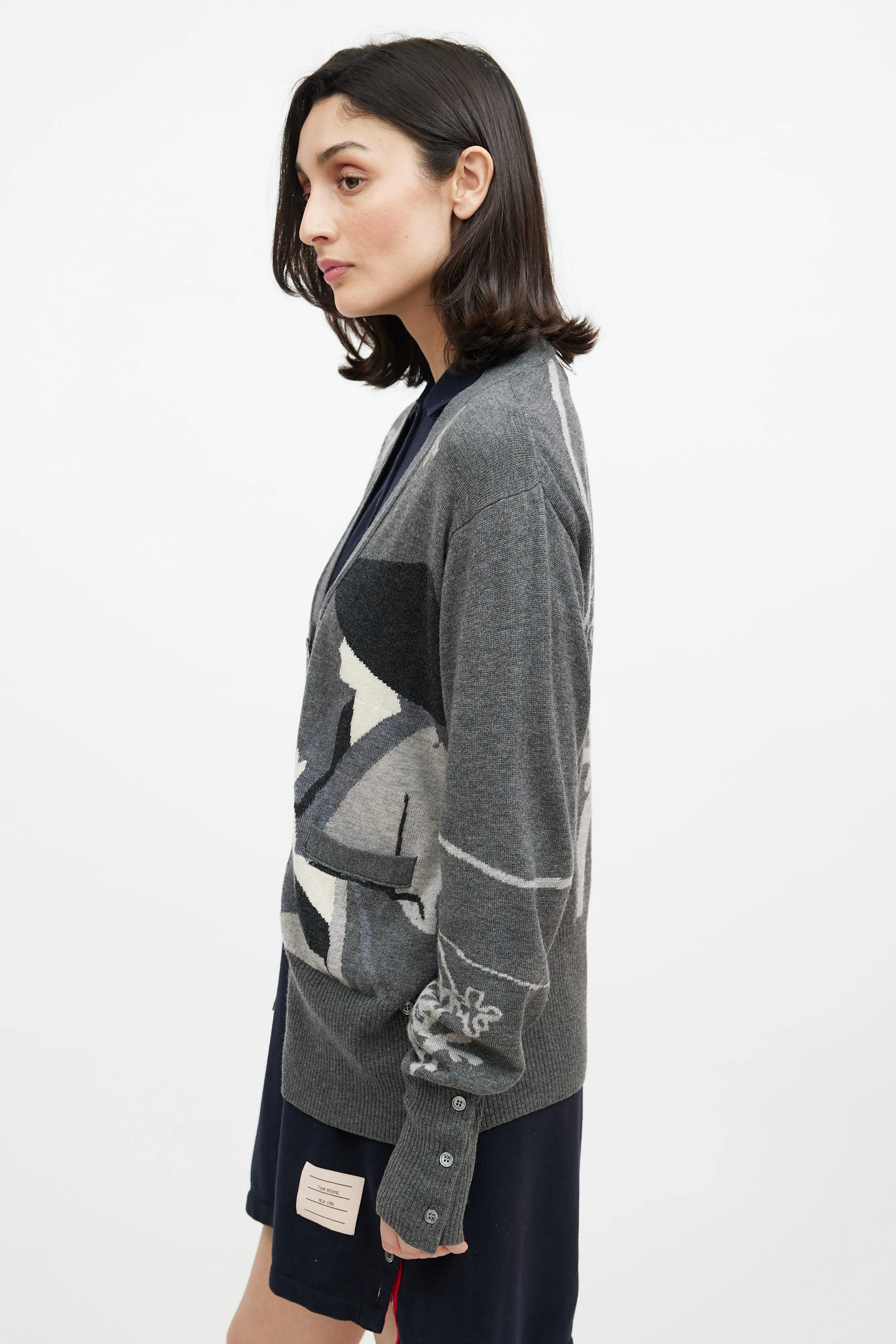 Grey & Cream Cashmere Floral Cardigan