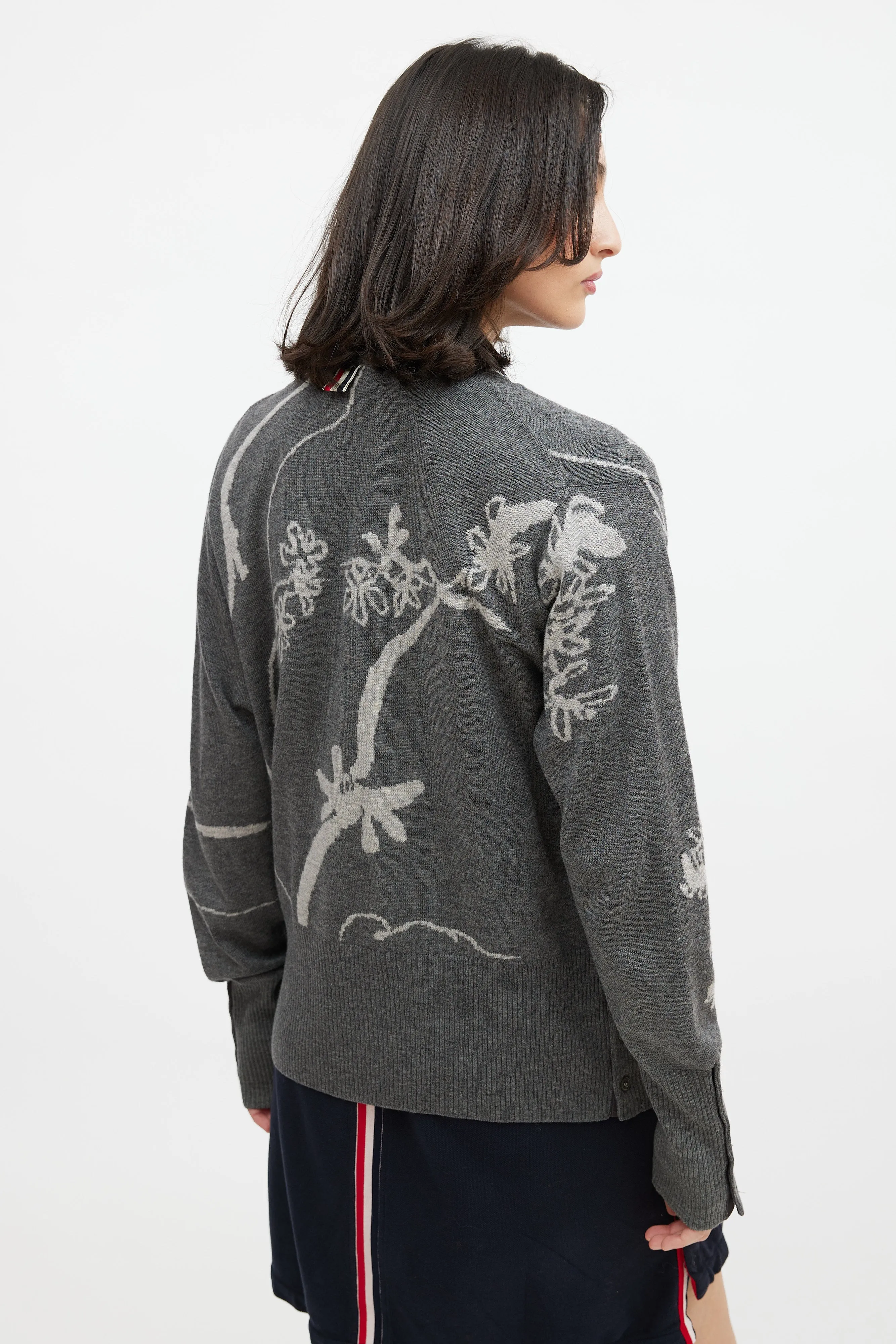 Grey & Cream Cashmere Floral Cardigan