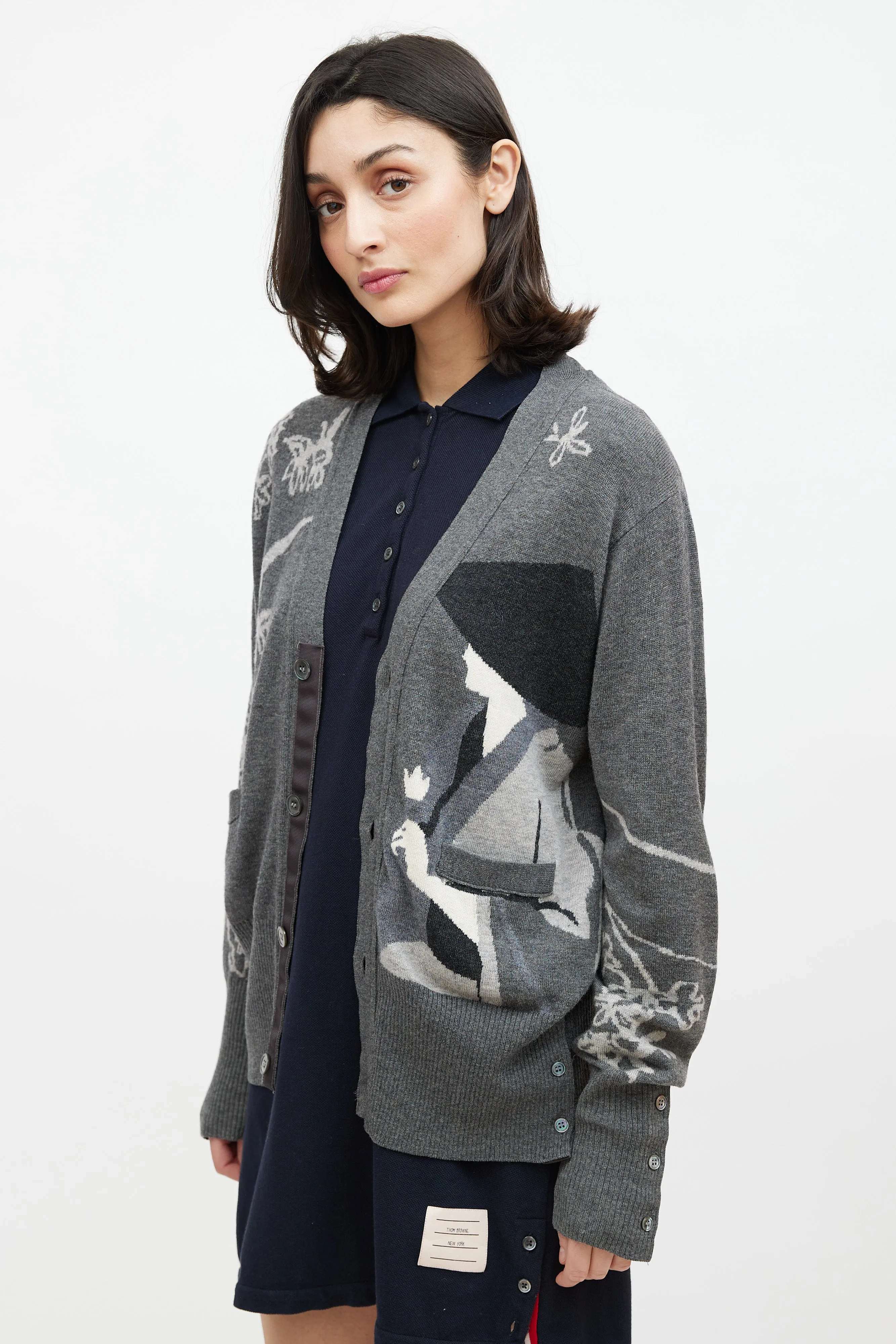 Grey & Cream Cashmere Floral Cardigan