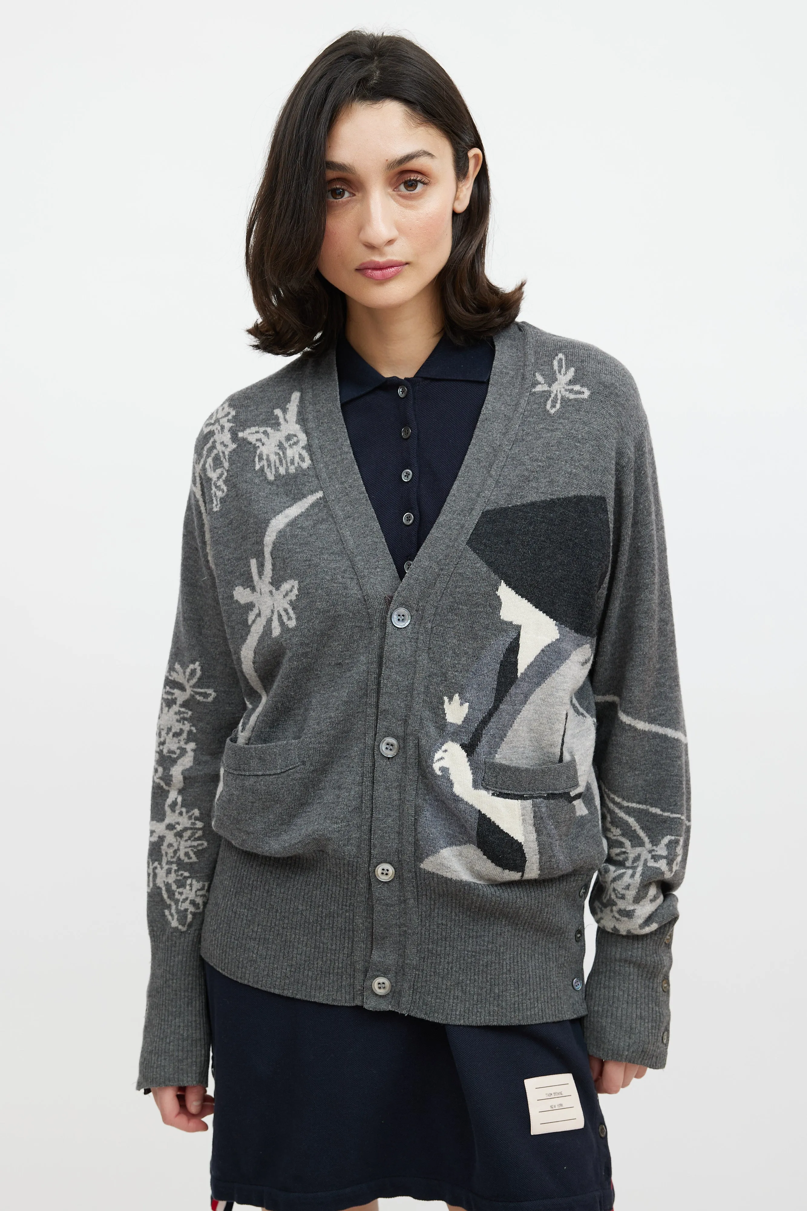 Grey & Cream Cashmere Floral Cardigan