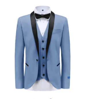 Light Blue Men's Slim-Fit Tuxedo Single Breasted Black Shawl Lapel Vested TX-300