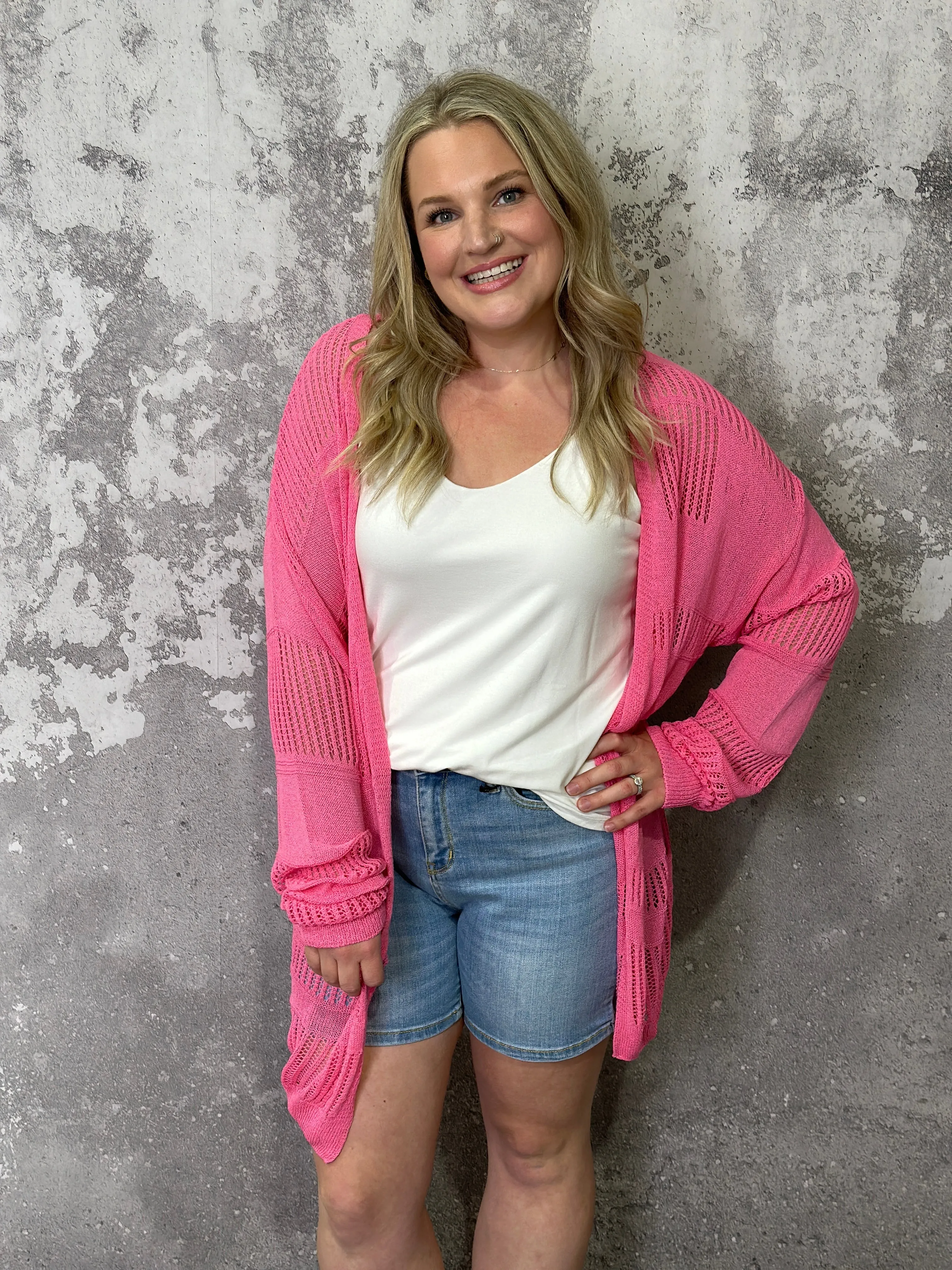Loose Knit Candy Cardigan - Pink (Small - 3X) FINAL SALE