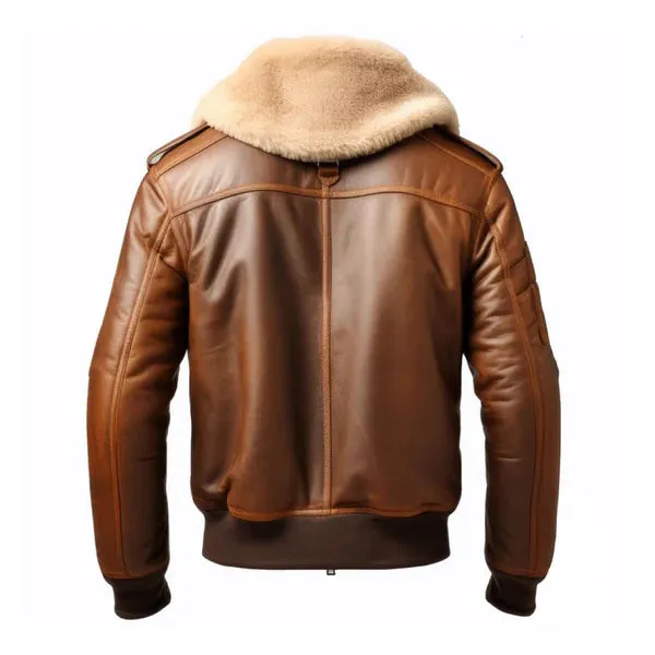 Men's Brown Aviator Casual Faux Shearling Lapel Leather Jacket