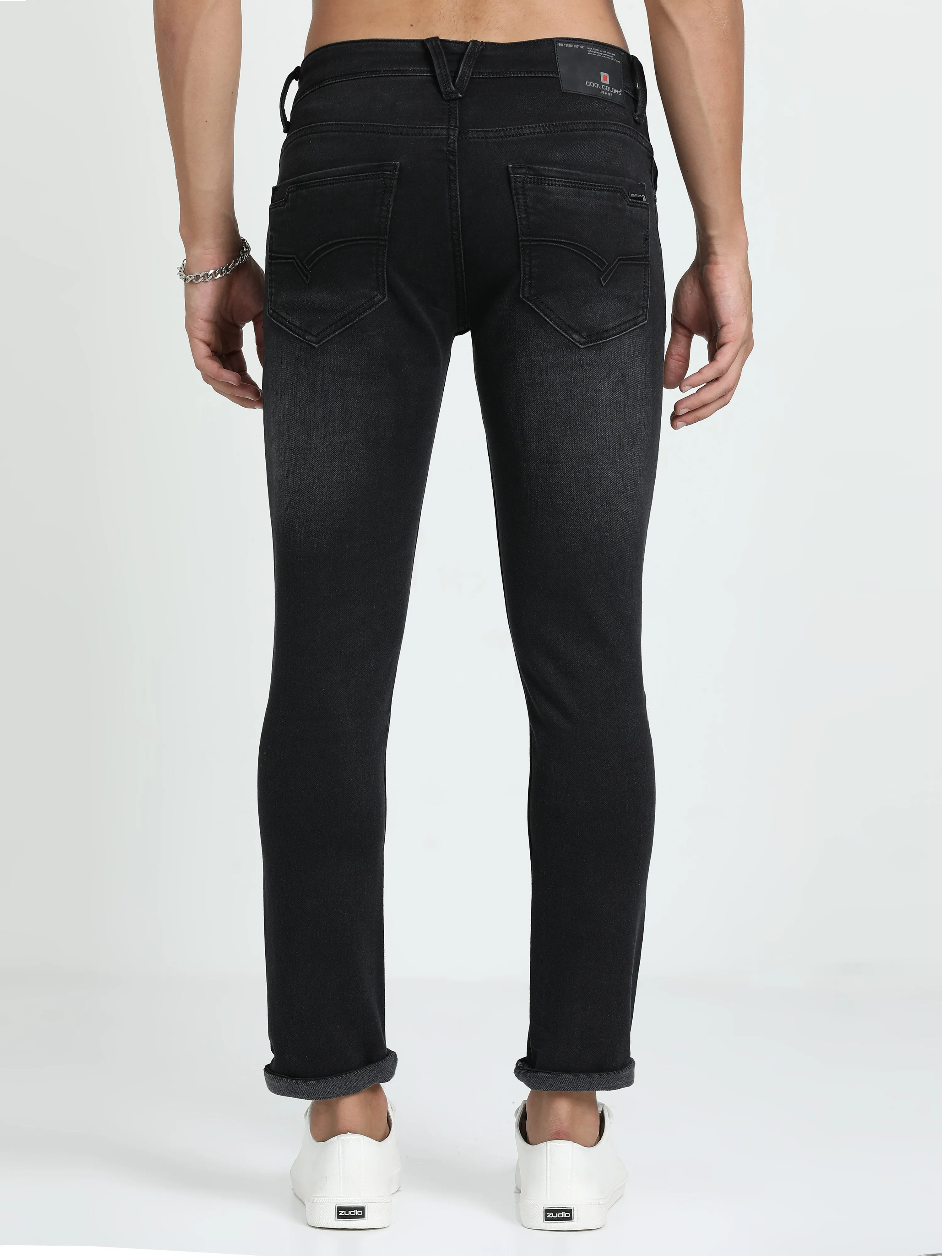 Men's Dark Grey Relaxed Denim Ankle fit Solid Jeans