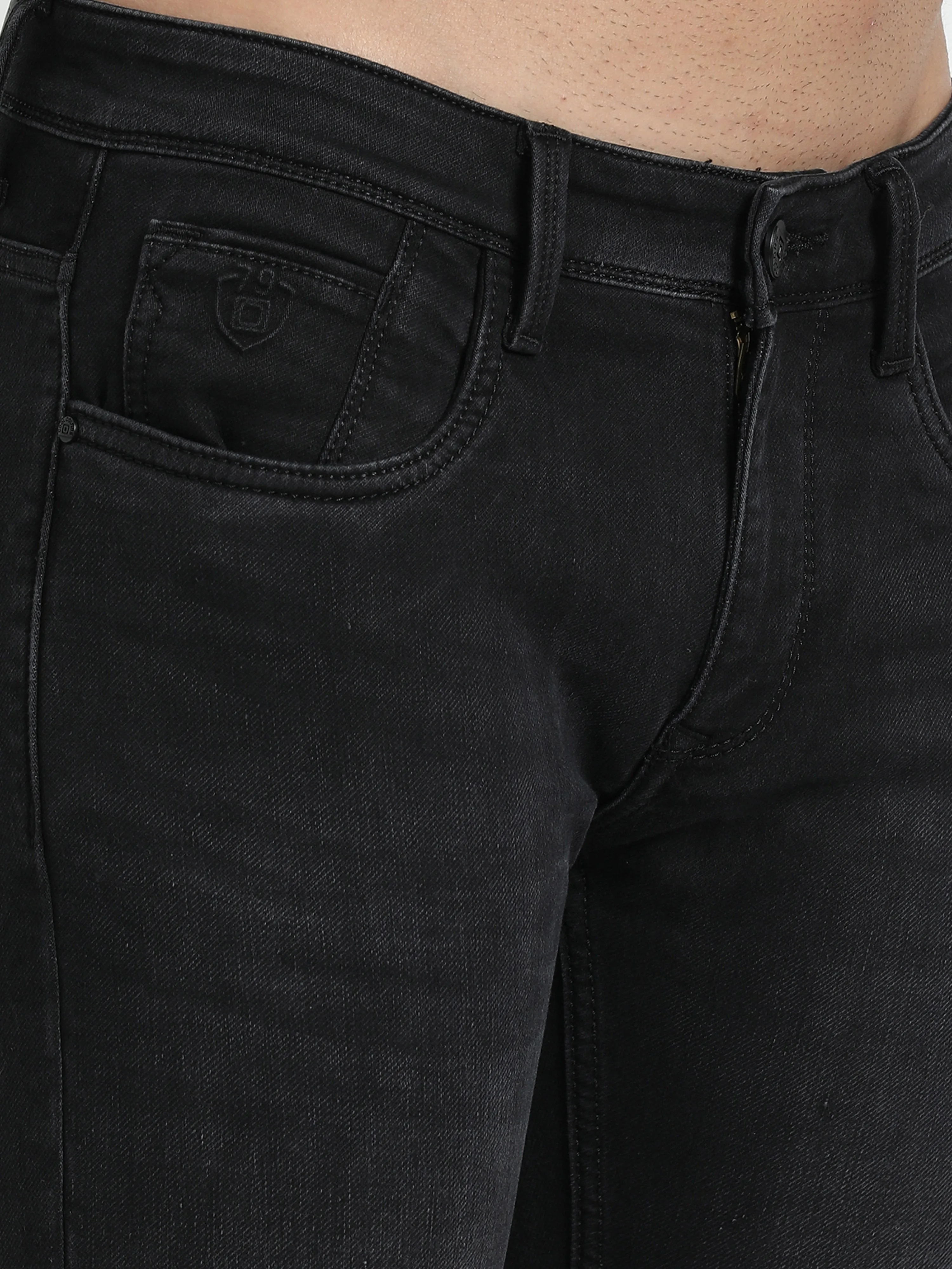 Men's Dark Grey Relaxed Denim Ankle fit Solid Jeans