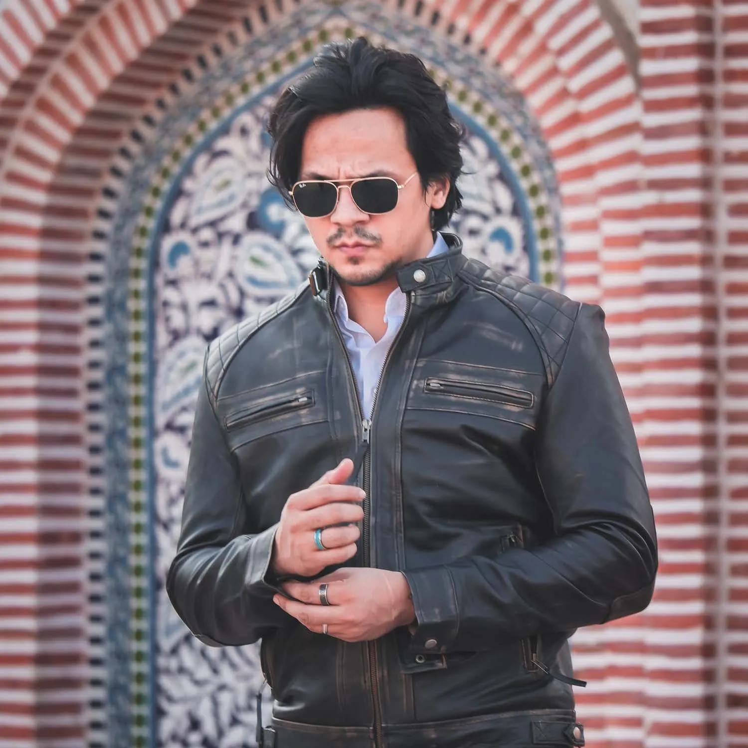 Men's Diamond Style Cafe Racer Distressed Leather Jacket