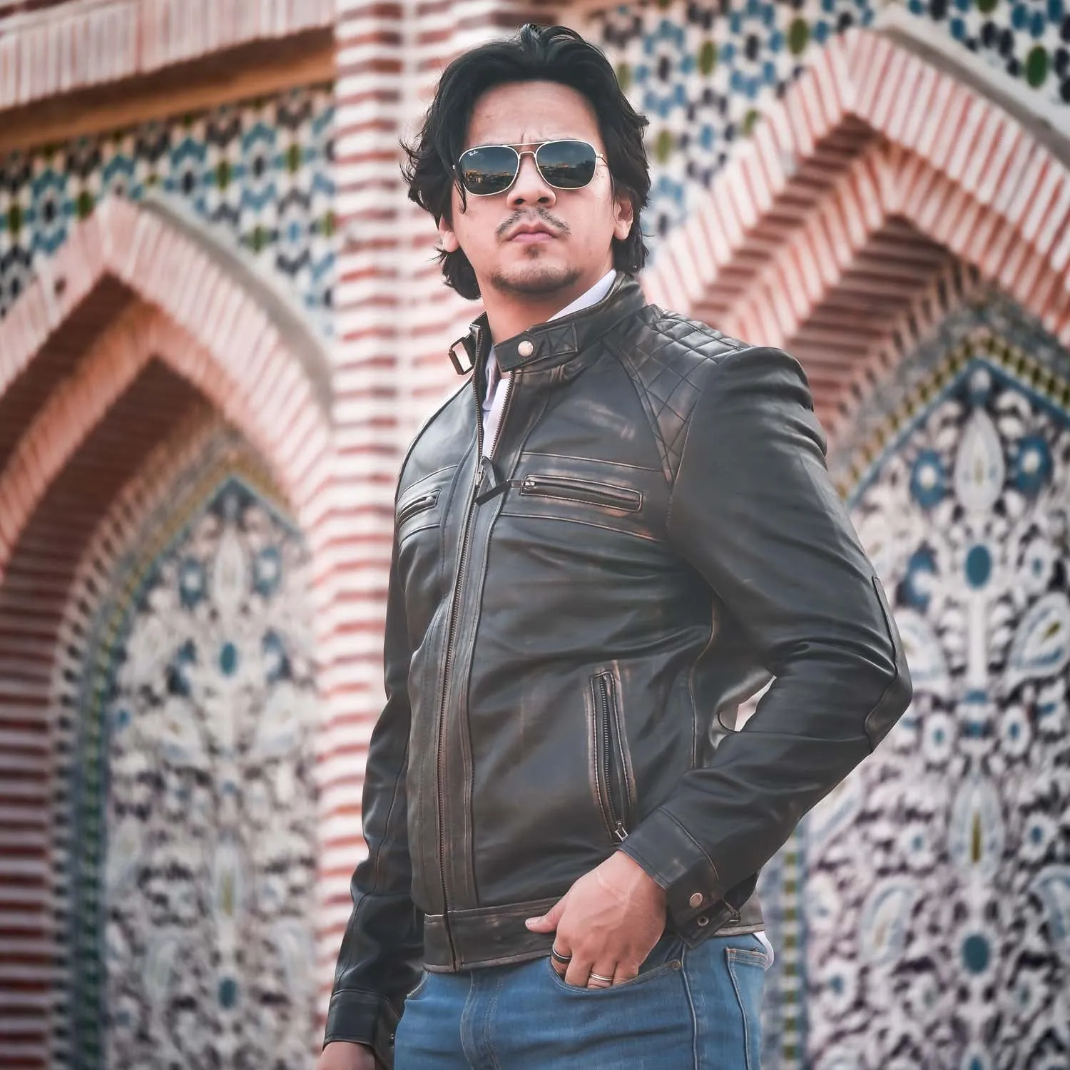 Men's Diamond Style Cafe Racer Distressed Leather Jacket