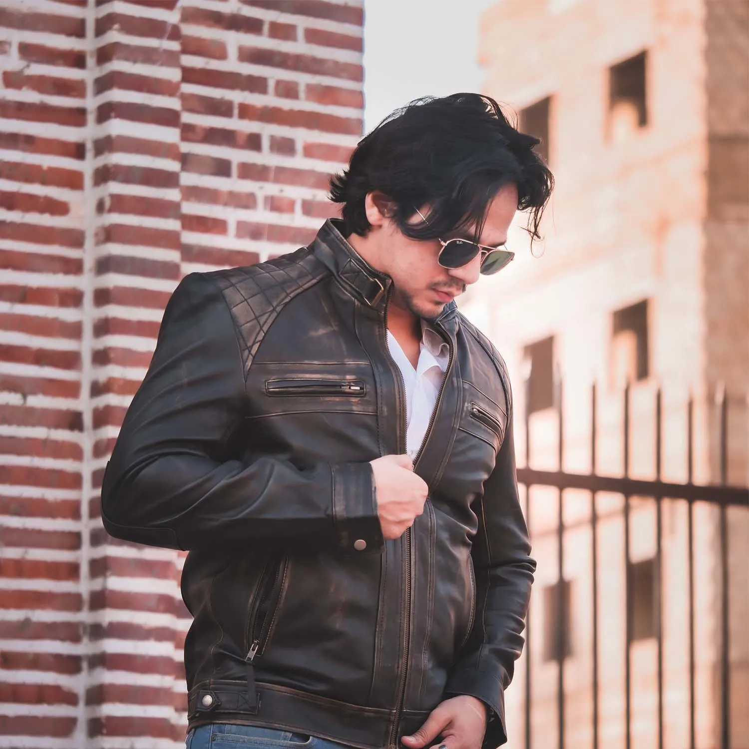 Men's Diamond Style Cafe Racer Distressed Leather Jacket