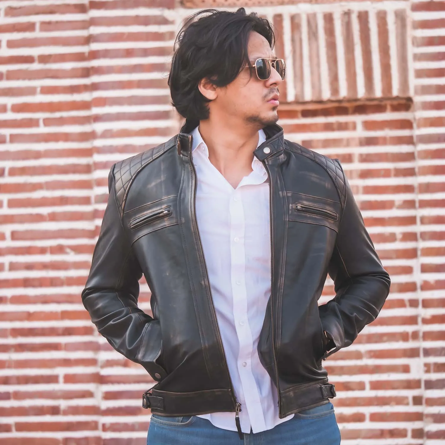 Men's Diamond Style Cafe Racer Distressed Leather Jacket