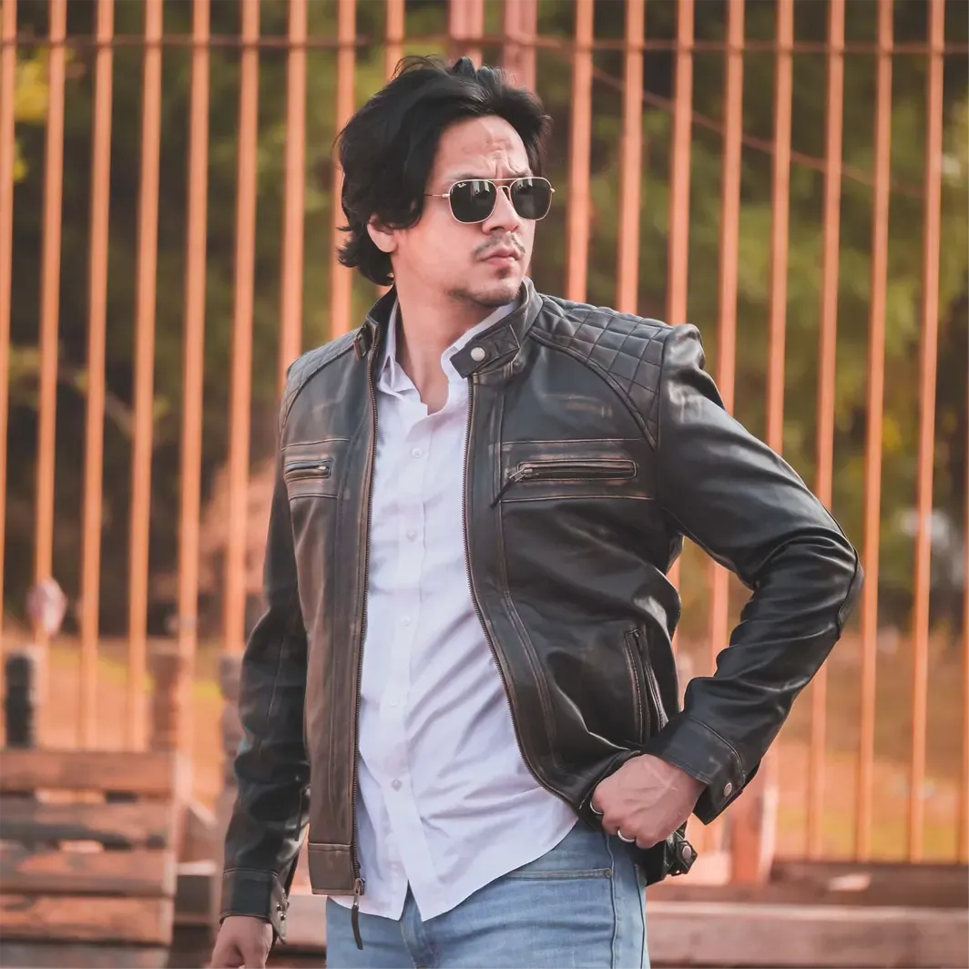 Men's Diamond Style Cafe Racer Distressed Leather Jacket