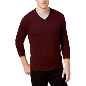 Men's Solid V-Neck Cotton Sweater,Burgundy