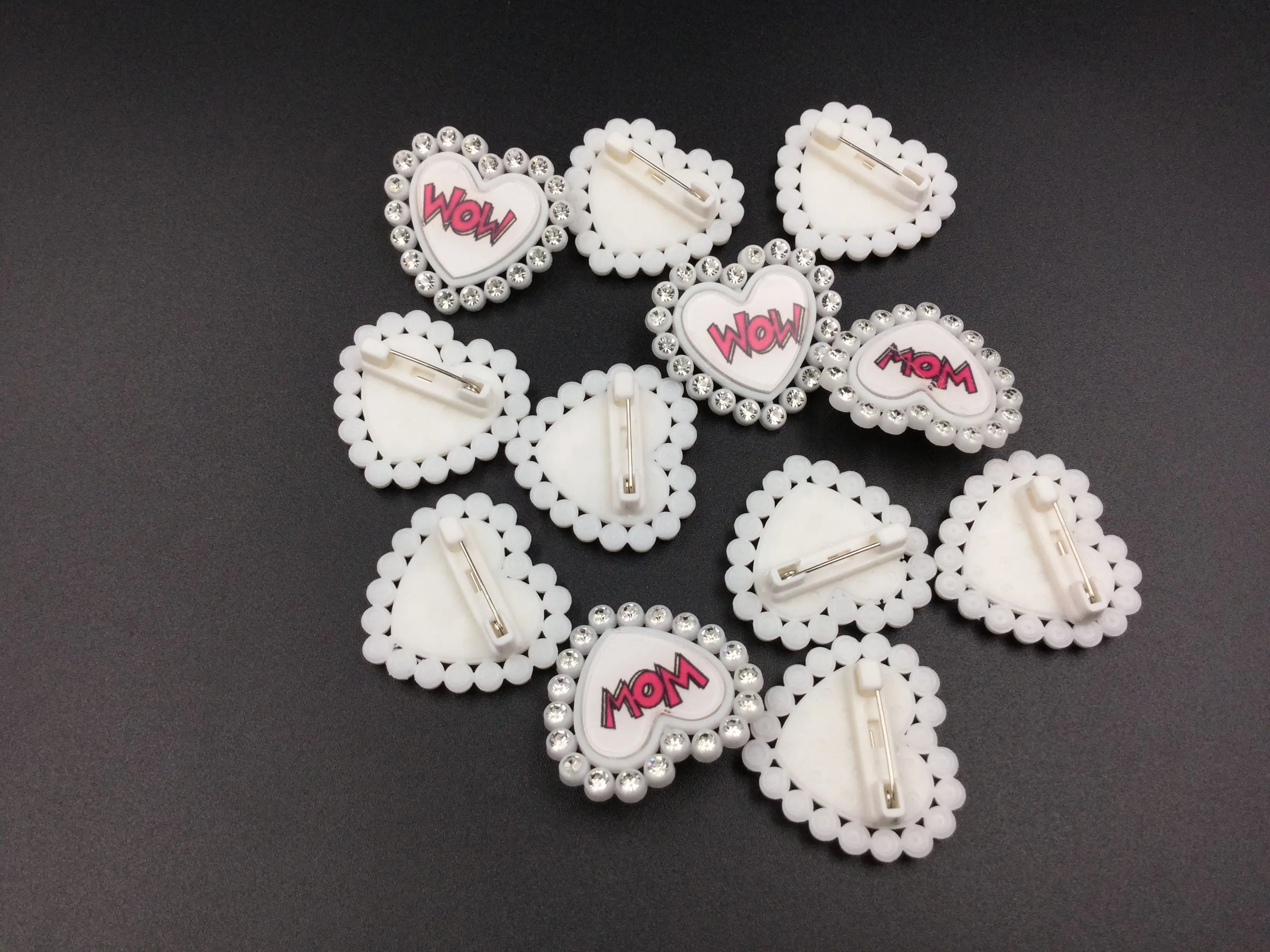 Mom Heart Shape White Brooch