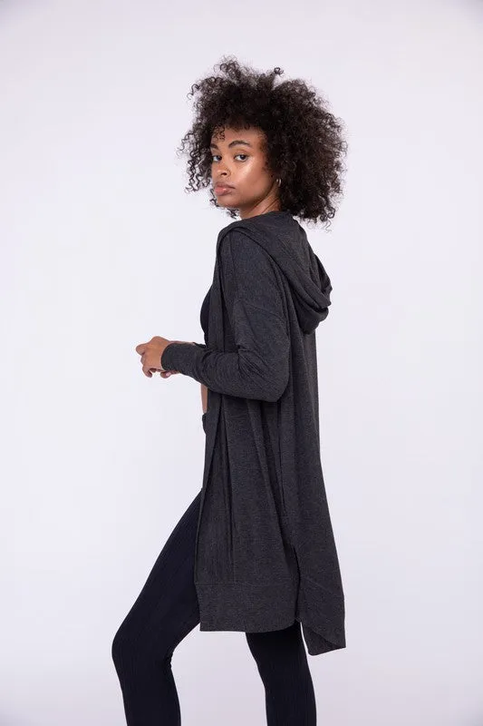 Mono B Longline Hooded Cardigan with Pockets