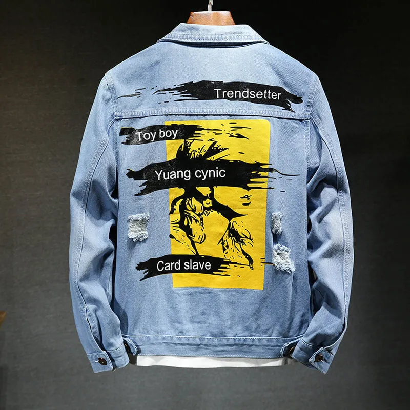 Newest Fashion Men's Ripped Denim Jacket Comfy Jean Coats