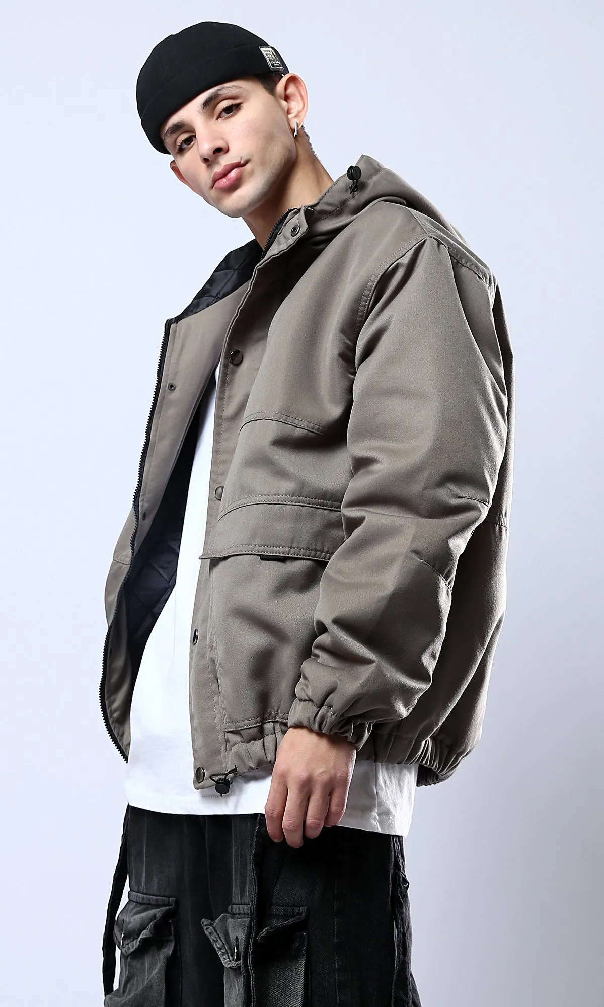 O174460 Dark Grey Solid Jacket With Double Closure 
