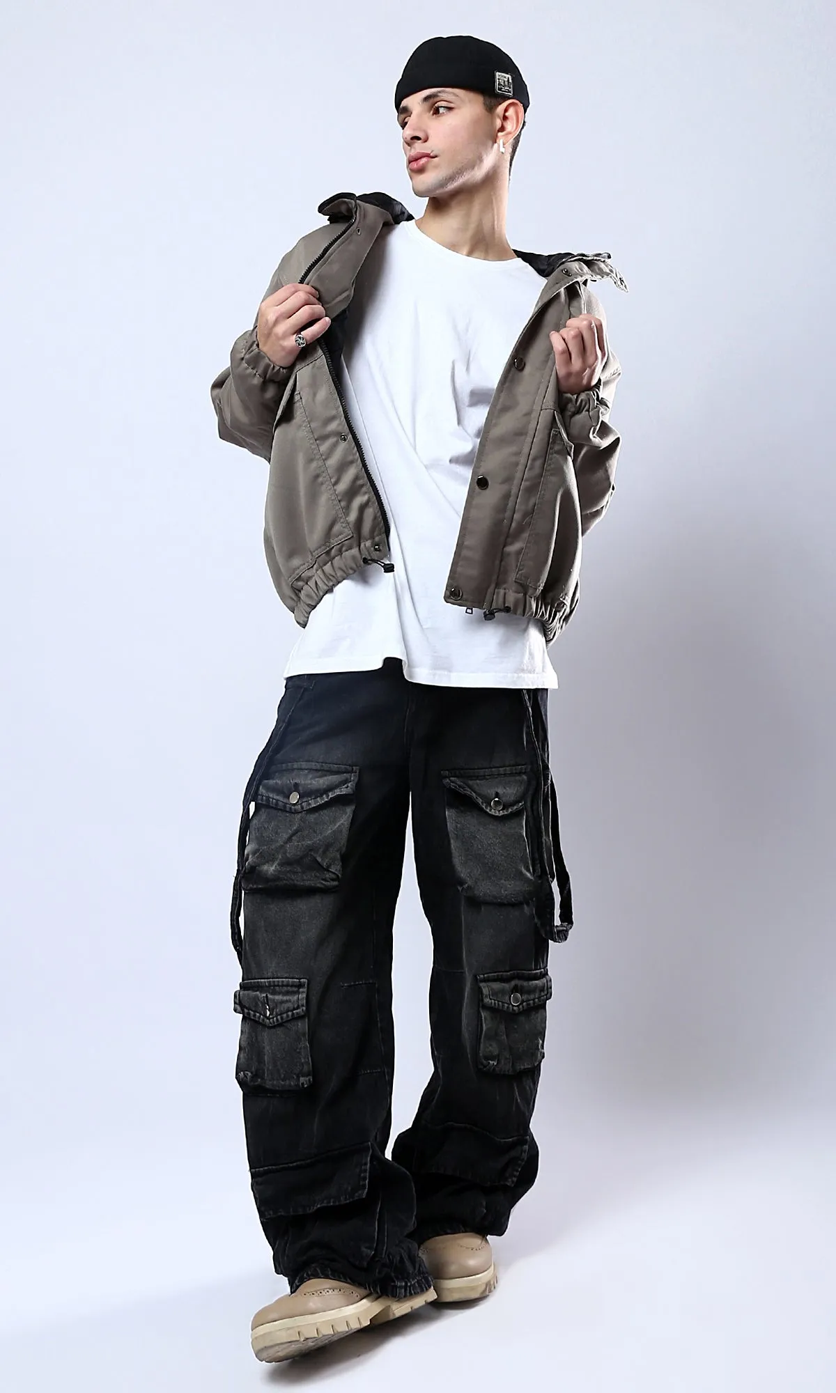 O174460 Dark Grey Solid Jacket With Double Closure 