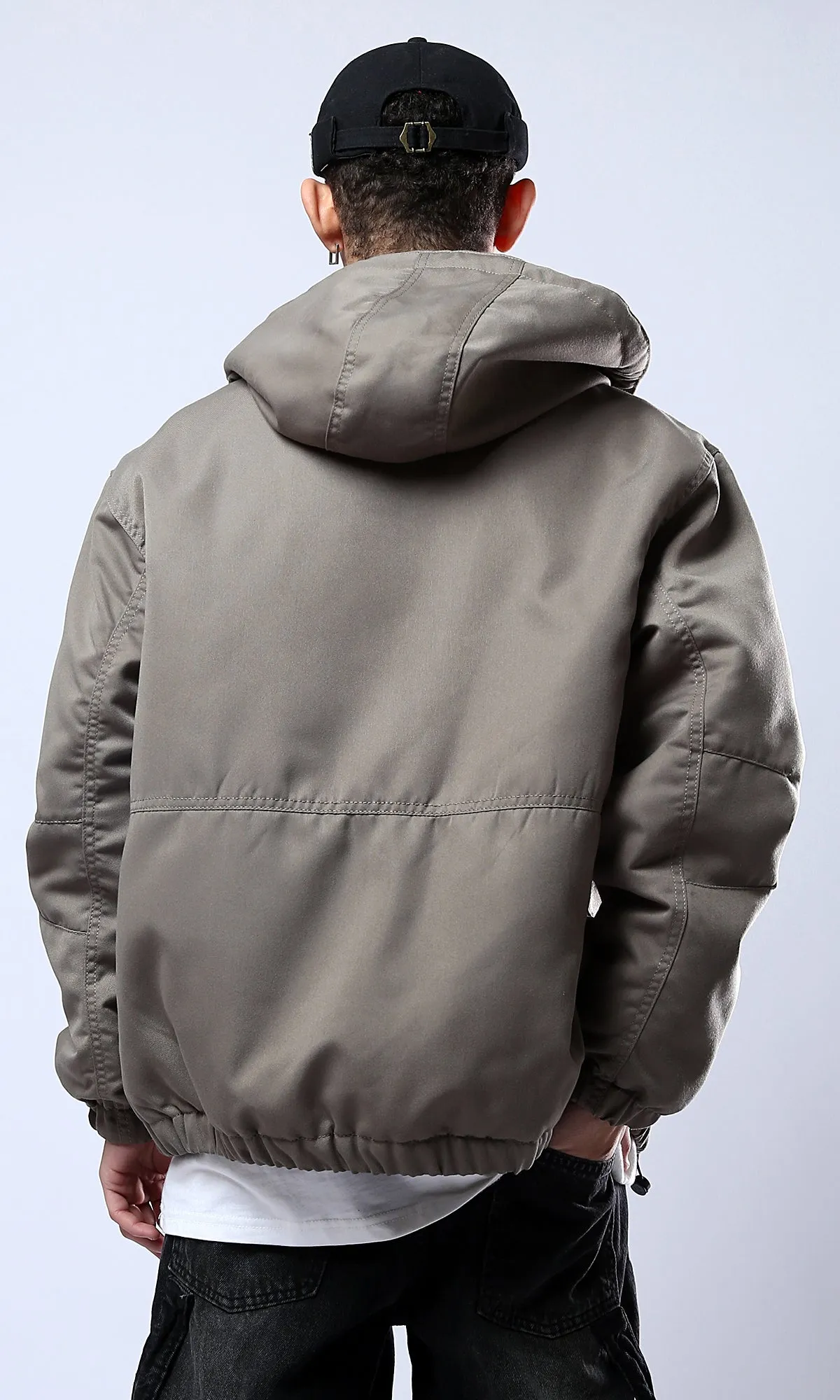 O174460 Dark Grey Solid Jacket With Double Closure 