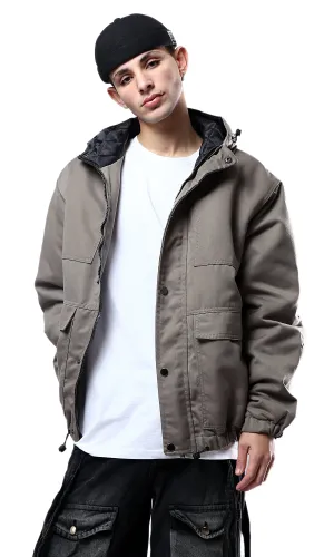 O174460 Dark Grey Solid Jacket With Double Closure 
