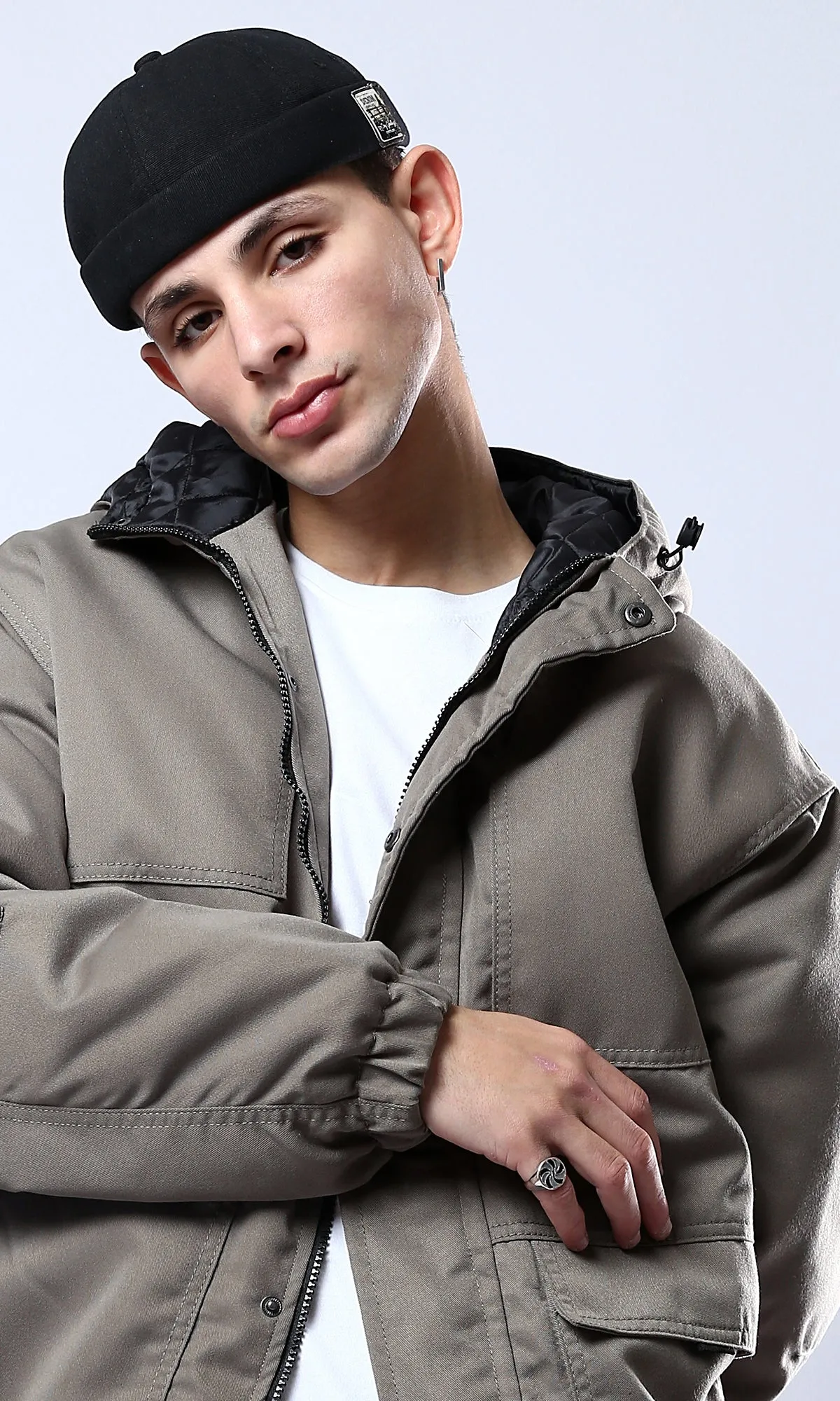 O174460 Dark Grey Solid Jacket With Double Closure 
