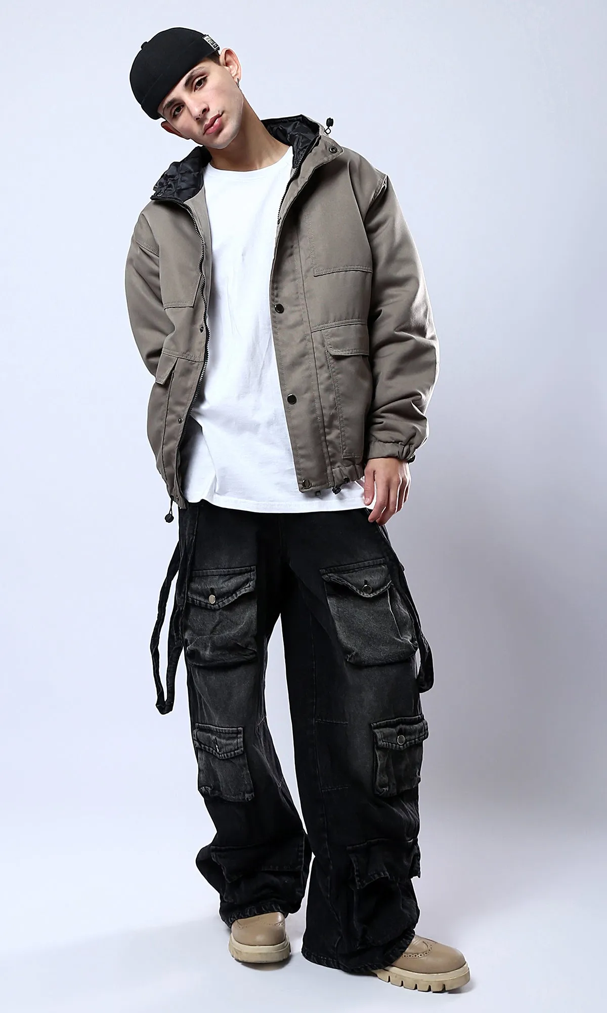 O174460 Dark Grey Solid Jacket With Double Closure 