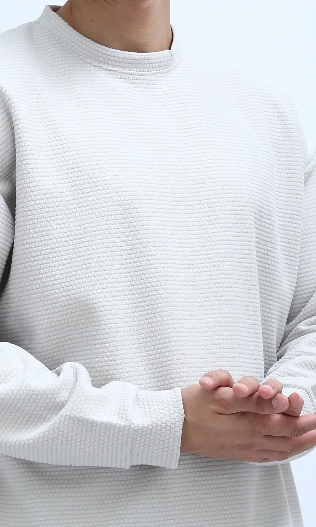 O202112 Relaxed Fit Cotton Long Sweatshirt - Light Grey