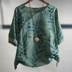 Priscilla™ - Women's Stylish Retro Leaf Print With Button Shirt