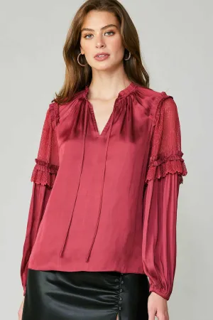 Raspberry Lace Sleeve Detail Blouse