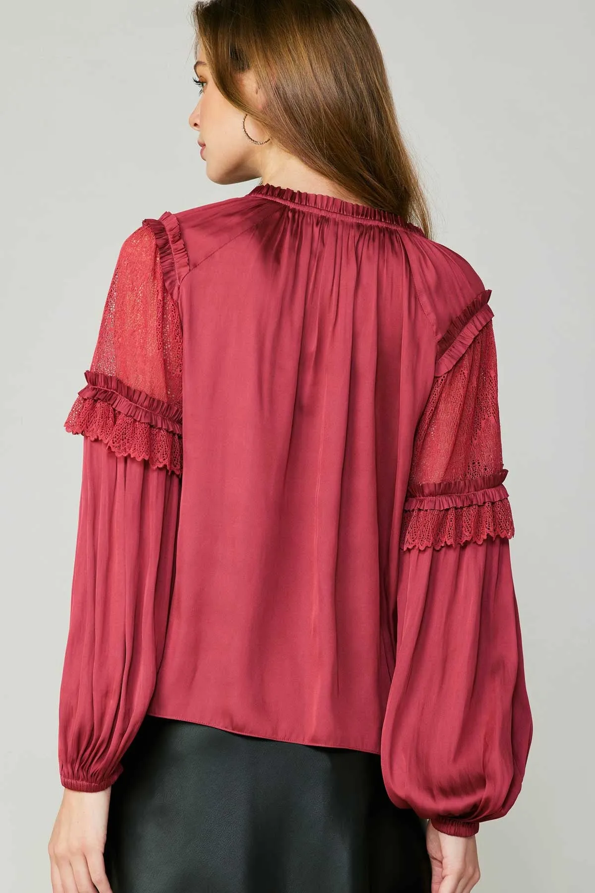 Raspberry Lace Sleeve Detail Blouse