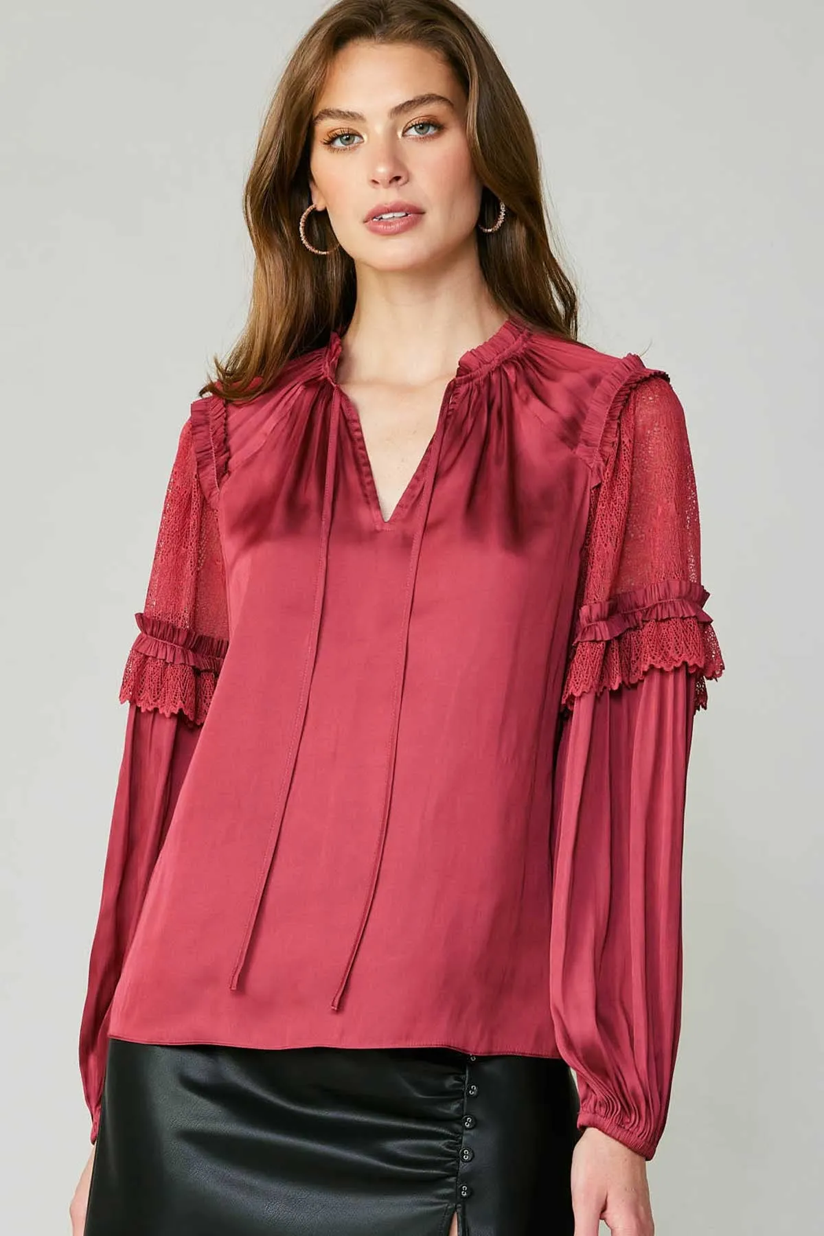 Raspberry Lace Sleeve Detail Blouse
