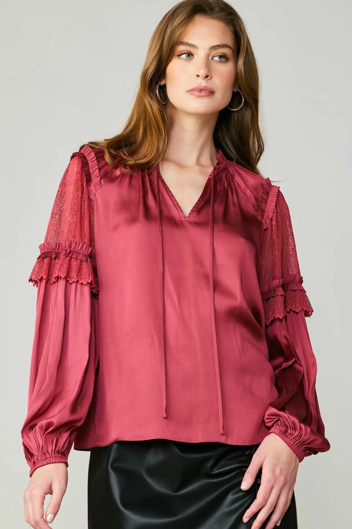 Raspberry Lace Sleeve Detail Blouse