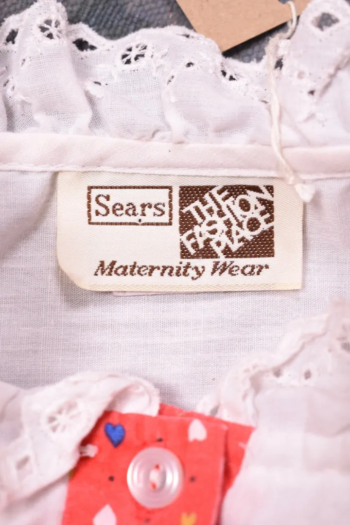 Red 70s Heart Babydoll Top By Sears Maternity