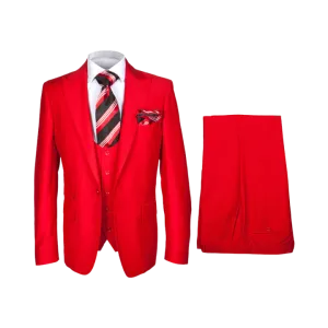 Rossi Man Men's Red Slim-fit Suit Vested Flat Front Pants